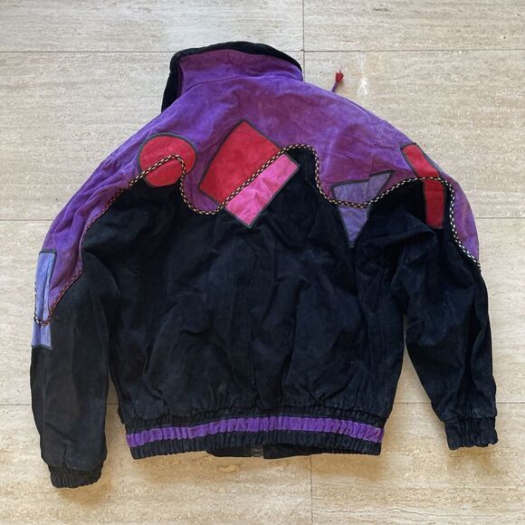 Vintage Mesa Ridge Jacket Abstract Artist Leather Suede Black Purple Full Zip S - Picture 9 of 12
